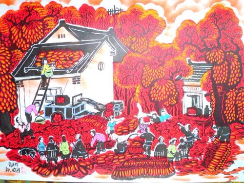 陕西户县农民画,美丽不可挡 艺术源于民间——秋收图