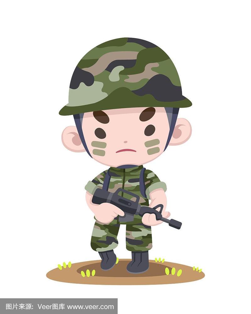 可爱的泰国士兵站强卡通插图