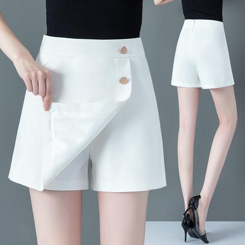 短裤裙女2021年夏季薄款雪纺直筒西装白色前裙后裤字阔腿短裙裤