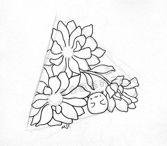 零基础简笔画教程:8步教你画三朵花,三角形构图很新奇