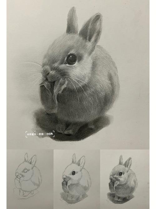 吃菜叶的小兔子素描图文