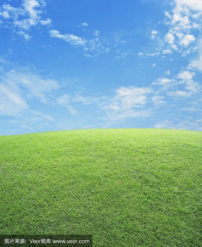 碧绿的草地配蓝天,大自然为背景