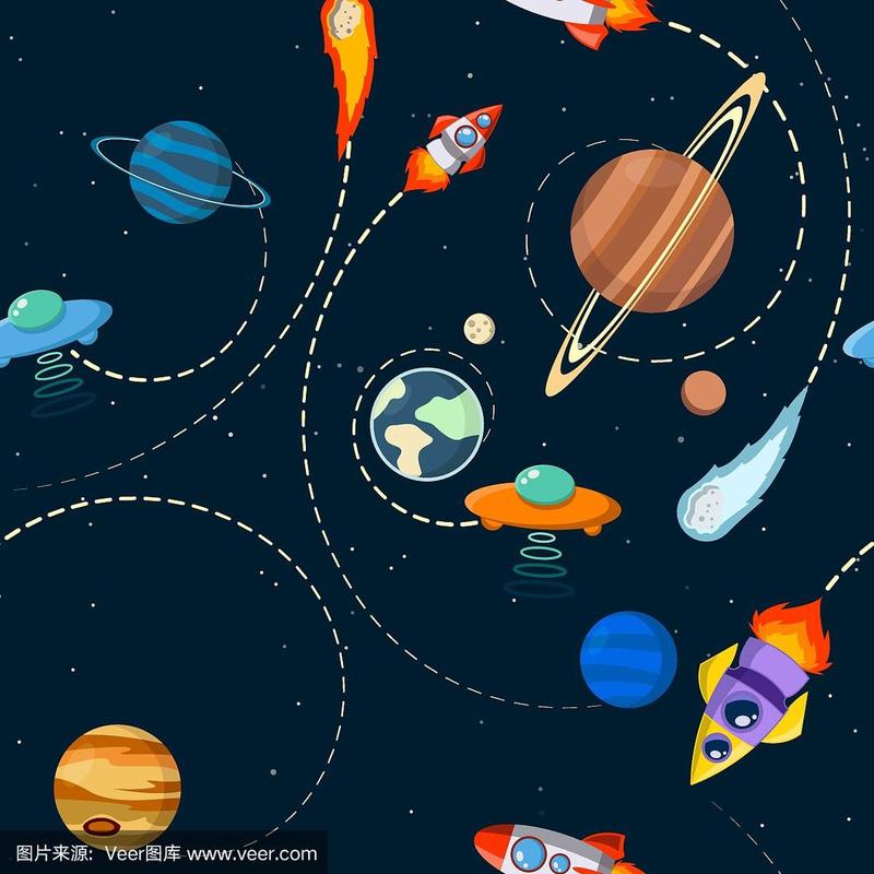 太阳系矢量儿童卡通行星无缝模式.