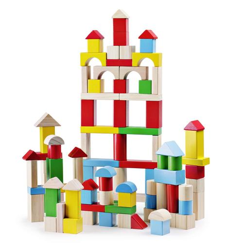 块木制积木建筑玩具,色彩鲜艳,形状各异,18 个月以上儿童*积木玩具