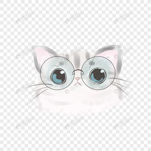 免抠元素 手绘/卡通元素 戴眼镜的猫咪.