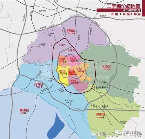 天津各区域板块二手房价格地图