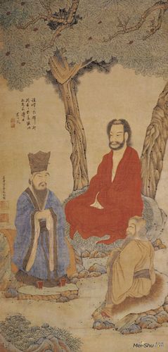 8厘米北京故宫博物院藏图中描绘佛,儒,道三教创始者共坐树下相谈的