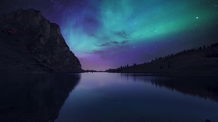 奥罗拉湖的夜晚瑞士bannalp湖冰岛极光星空4k壁纸