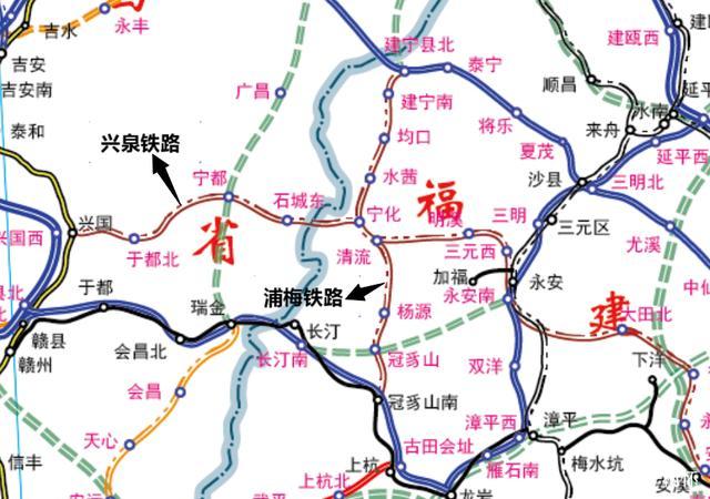 兴泉铁路与浦梅铁路位置图