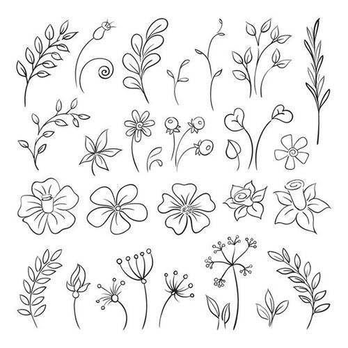 手绘黑白线条花朵树叶桂冠矢量插画设计素材
