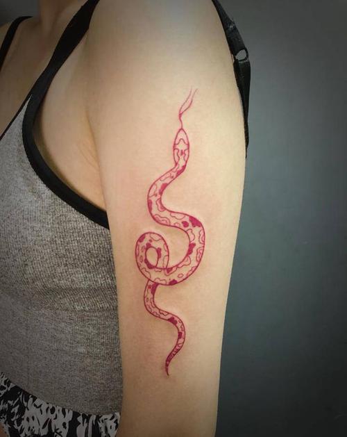 小花蛇纹身图片_手臂点刺纹身图案