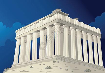 希腊爱奥尼亚风格的三个详细柱子作为蓝色多云天高清图片卡通八路军举