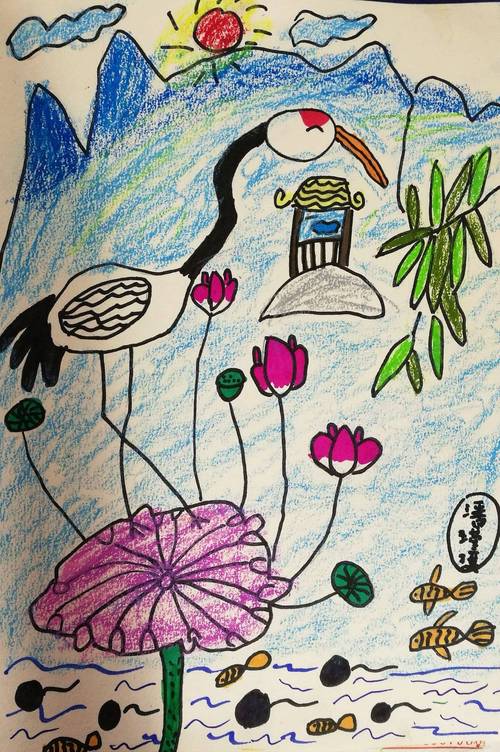 九月儿童画课程 仙鹤