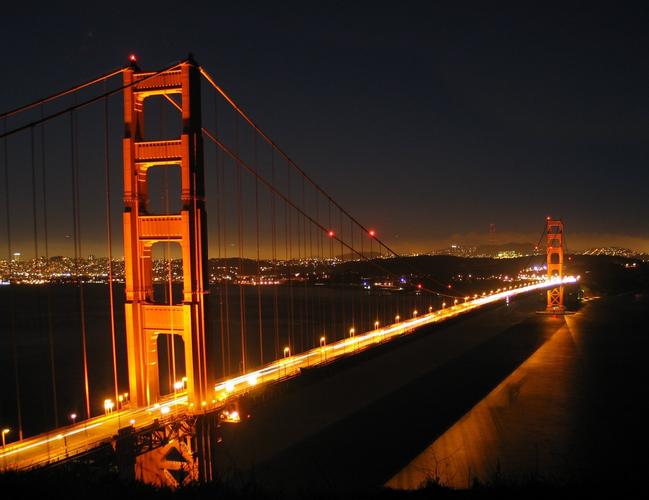 地点城市市容金门大桥艺术设计建筑桥自然夜晚城市的灯光cityscape