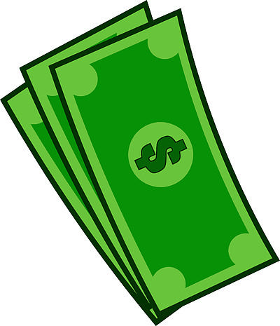 卡通绿色比尔美元钱.在透明背景上隔离的光栅手绘插图