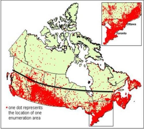 加拿大人口密度分布(来源:www.pinterest.com)