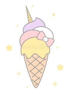 可爱的卡通彩虹独角兽冰淇淋插图隔离在白色背景照片