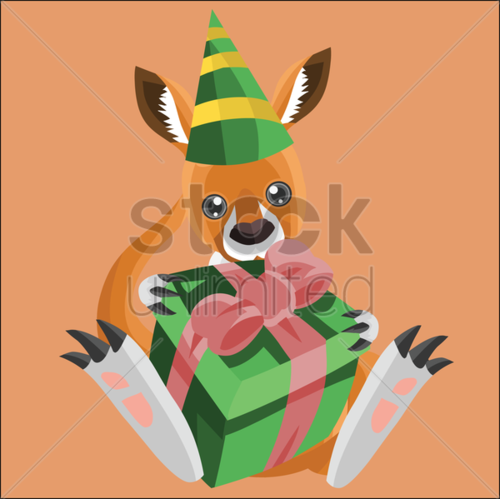 kangaroo holding a gift on peach background