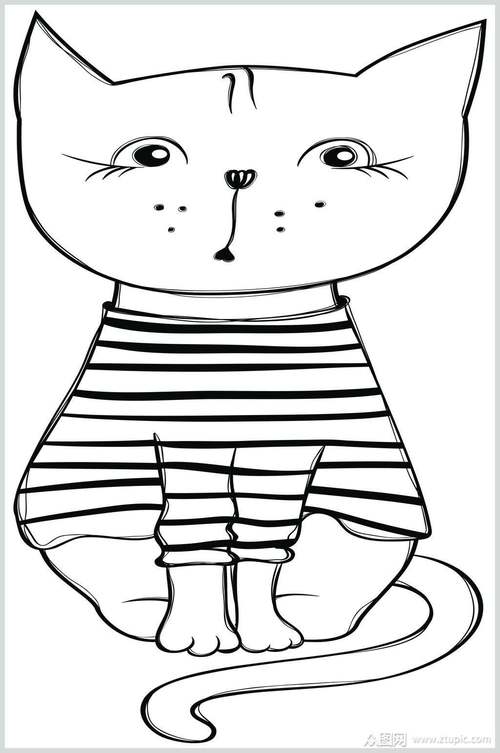 猫咪黑白手绘涂鸦图案矢量素材