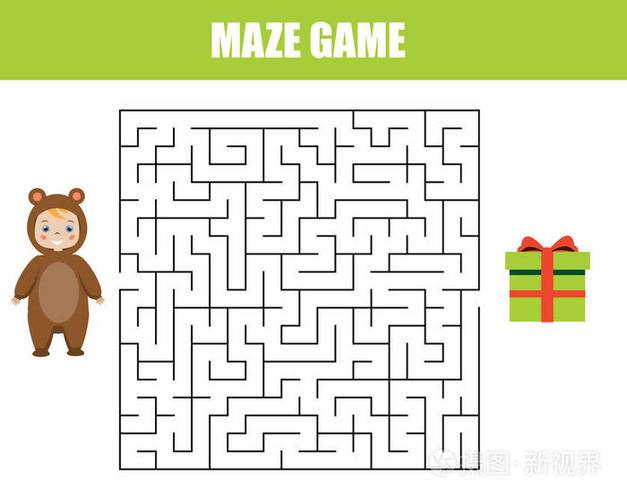儿童迷宫游戏帮助孩子找到礼品盒