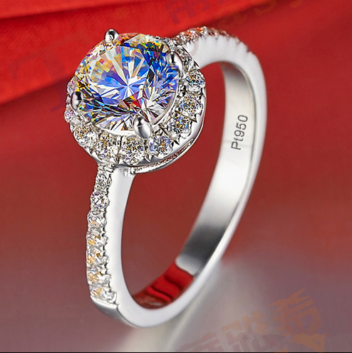 tiffyco钻石戒指 女款1克拉钻戒婚戒群镶仿真钻石钻戒银镀18k白金
