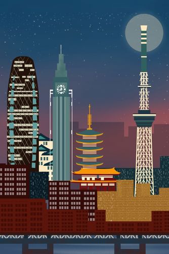 东京日本国际城市风景建筑 插画素材