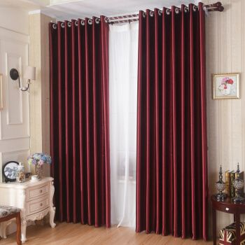 简约现代全遮光布料窗帘成品纯色飘窗客厅卧室阳台隔热遮阳 酒红色