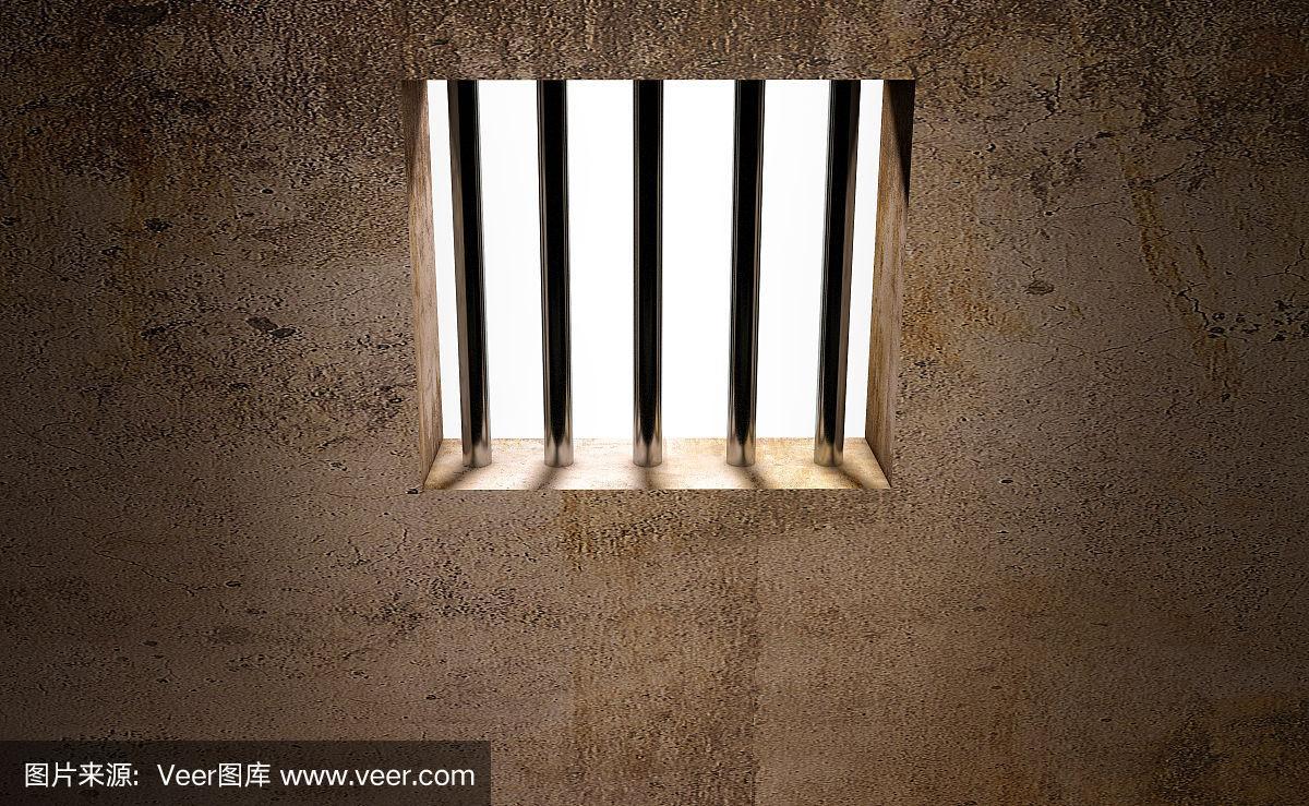 牢房,牢房里的牢房.监狱的窗户.阴影投射在地面上