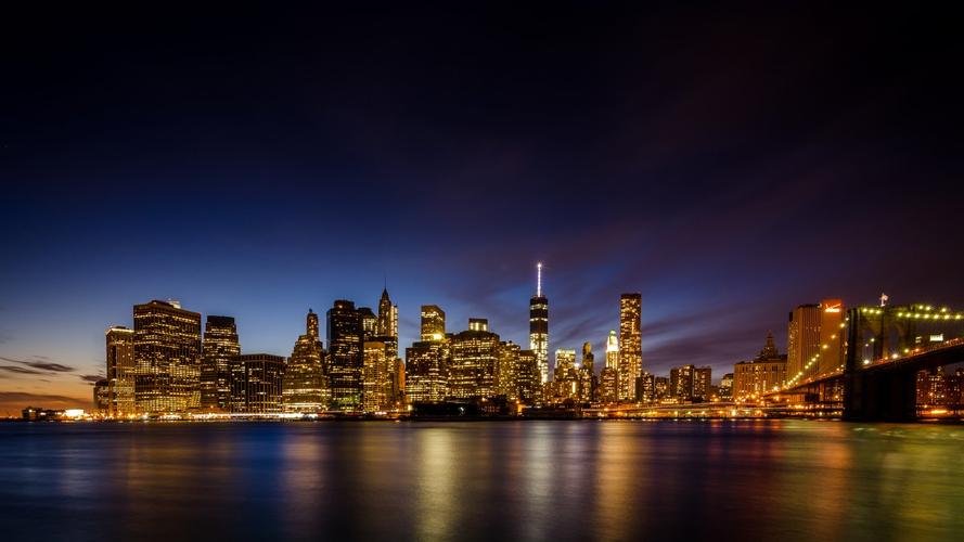 纽约布鲁克林大桥公园城市夜景4k图片