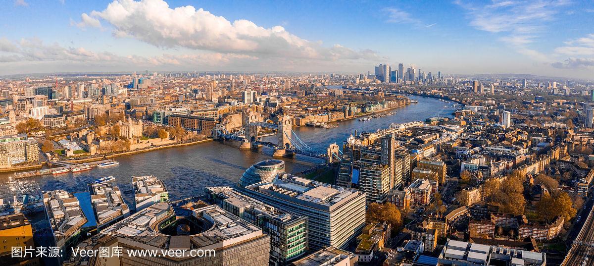 伦敦全景鸟瞰图,英国.美丽的摩天大楼,泰晤士河