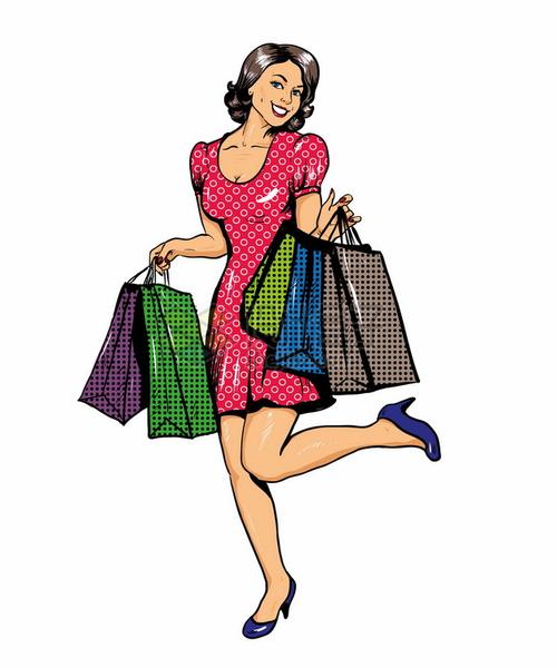拎着购物袋的时尚女人插画324721png图片素材 人物素材-第1张