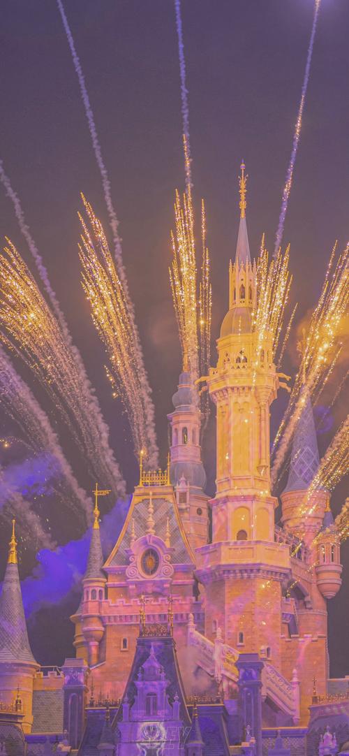 迪士尼城堡唯美手机壁纸_迪士尼城堡烟花秀手机壁纸_三千图片网