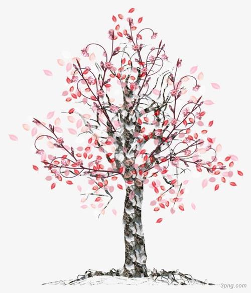 一棵桃树png素材透明免抠图片卡通手绘