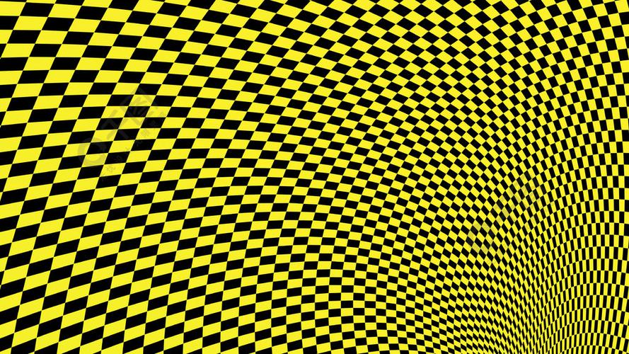 方格抽象壁纸黑色和黄色织物错觉图案纹理背景3d方块图