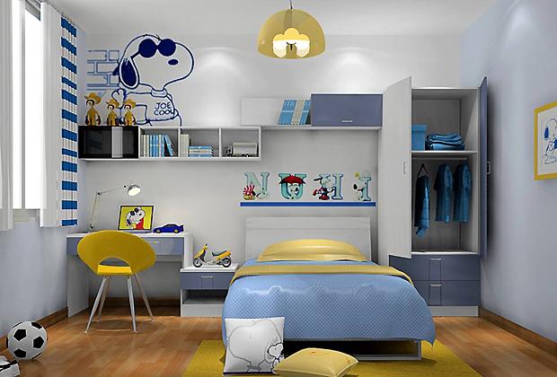 3)尽量采用组合家具由于男孩好动,所以卧室内要预留足够活动空间让