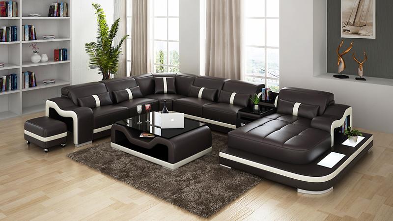 黑色豪华现代客厅沙发套真皮顶级谷物家具沙发