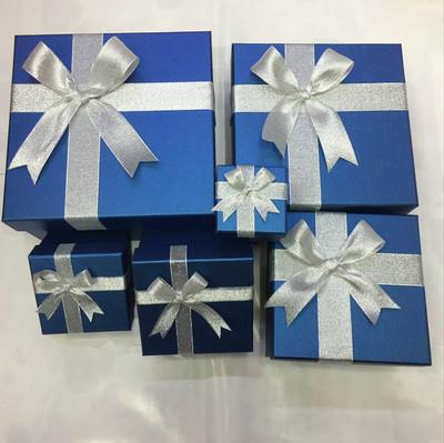 蝴蝶结礼品盒套盒 蓝色正方形盒6件套盒 生日惊喜送礼礼物盒 包邮