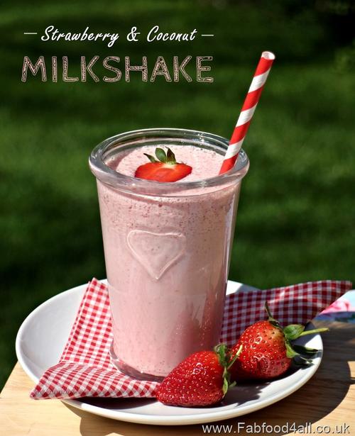 strawberry & coconut milkshake, smoothie, drink