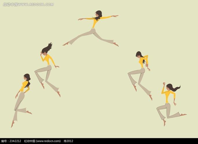 女孩跳跃姿势分解图时尚人物漫画相关素材
