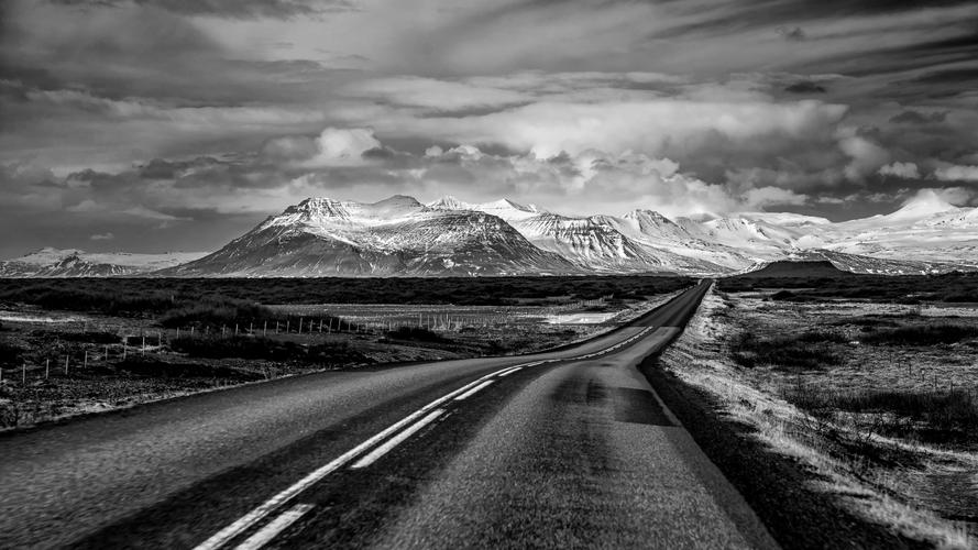 西冰岛环城路黑白风景摄影4k壁纸3840x2160
