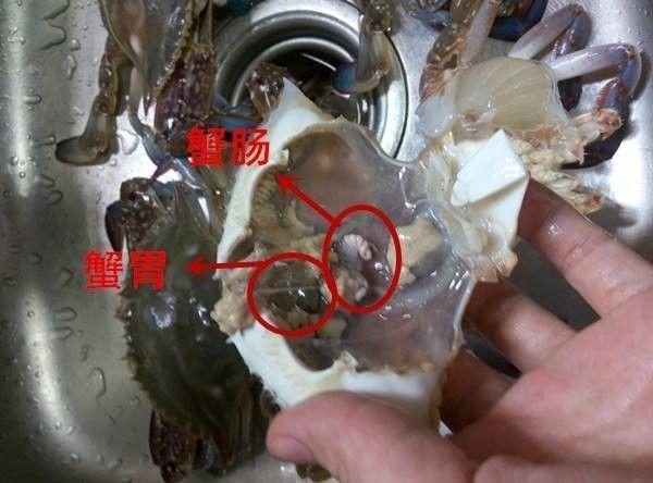 蟹腮:螃蟹的呼吸器官,是用来过滤水质的,很脏,腮下的三角形蟹白也要