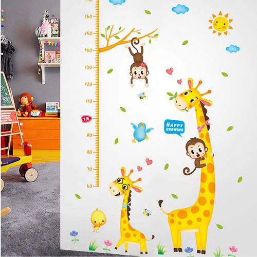 儿童测量身高贴墙贴画宝宝房卧室墙面装饰长颈鹿小动物自粘墙壁纸