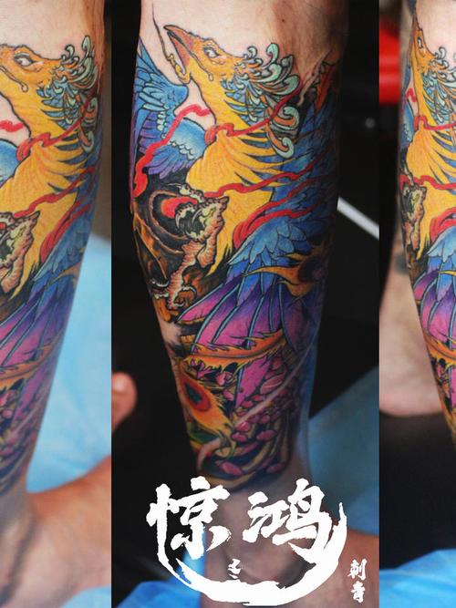 小腿凤凰_纹身图案手稿图片_梦游的纹身作品集