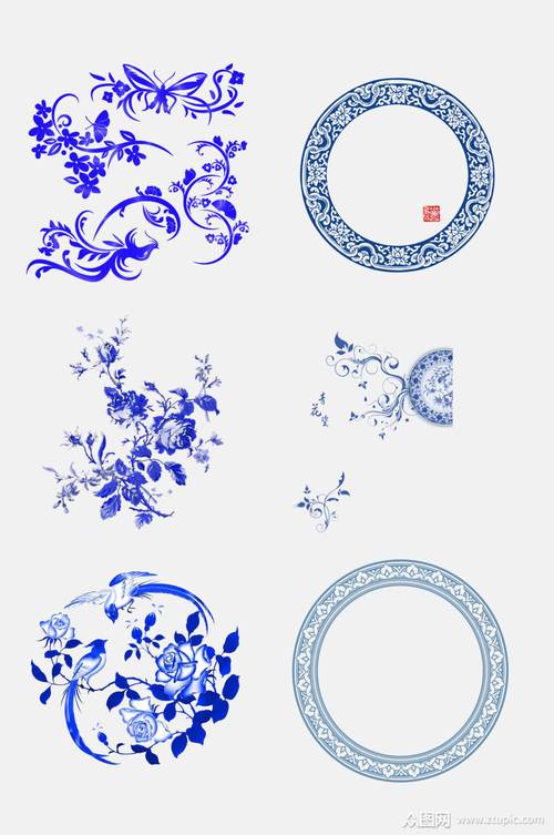 中式精美中国风青花瓷图案素材