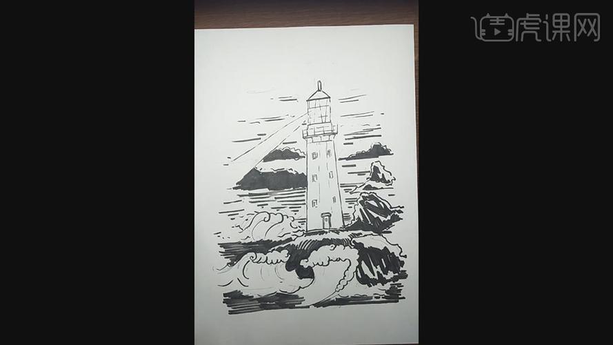 针管笔手绘孤岛黑白插图