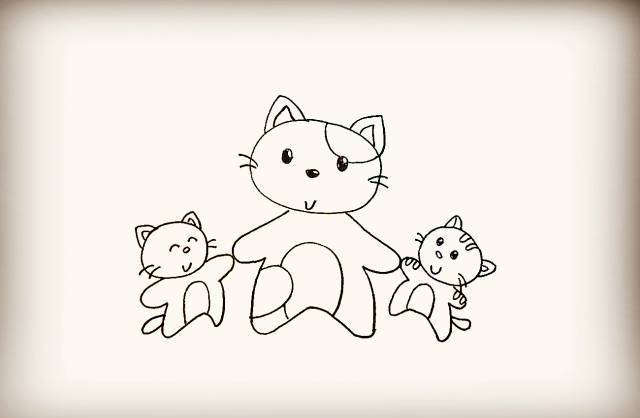 小猫和猫妈妈简笔画