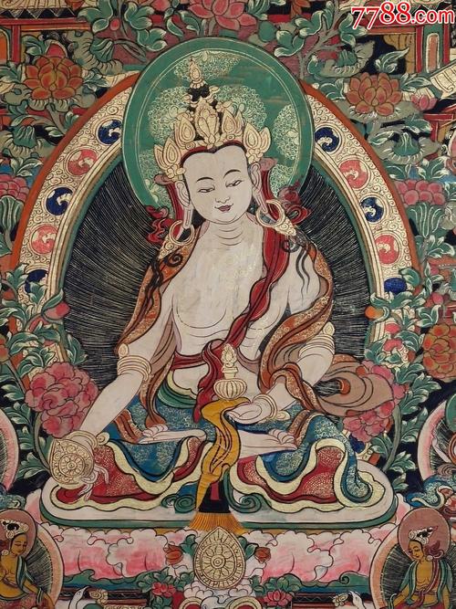 西藏珍品真牛皮纯手工纯天然矿物颜料描金手绘地藏王供像真皮唐卡