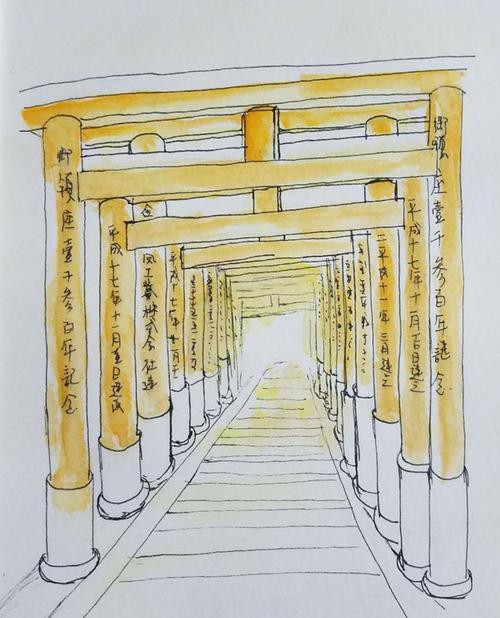 旅行手绘:京都 千本鸟居(绘画步骤) - 简书