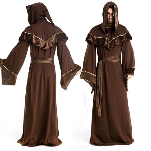 万圣节男款服装 哥特式巫师服 欧洲宗教男道士角色扮演