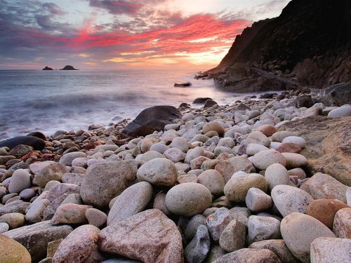 海岸风景,夕阳,大海,岩石 壁纸 - 1600x1200